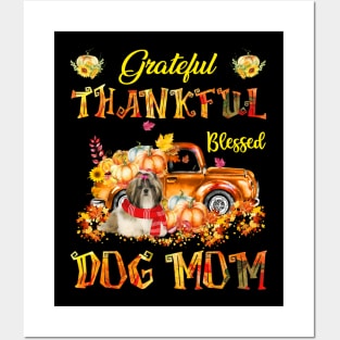 Shih Tzu Truck Pumpkin Thankful Grateful Blessed Dog Mom Posters and Art